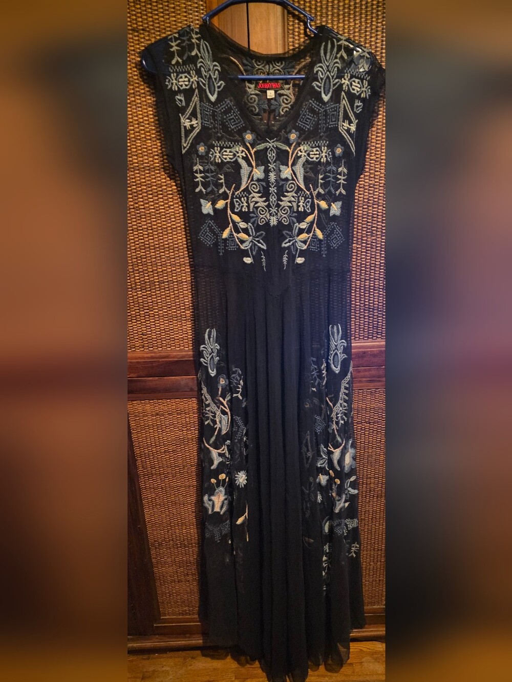 Johnny Was Navy Maxi Dress with Light Blue & Pale Yellow Embroidery Size Small - Picture 6 of 8
